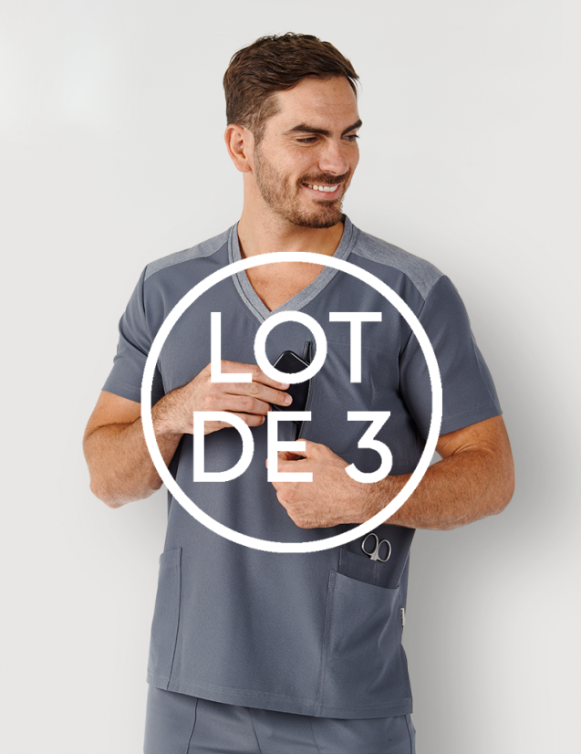 Blouse médicale homme - couleur carbone - col en V - Marque Fit for Work by Belissa - Medical sportswear