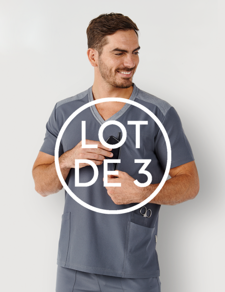 Blouse médicale homme - couleur carbone - col en V - Marque Fit for Work by Belissa - Medical sportswear