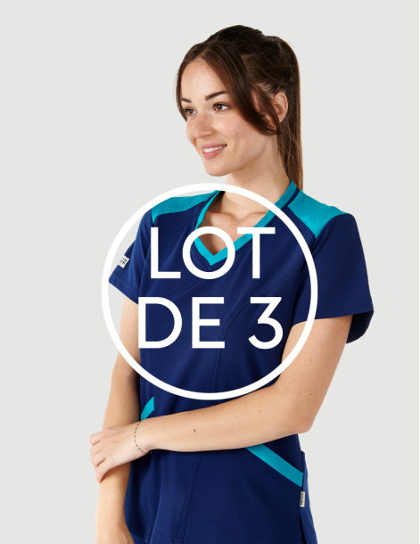 Tunique médicale femme marine et turquoise- col en V - Marque Fit for Work by Belissa - Medical sportswear