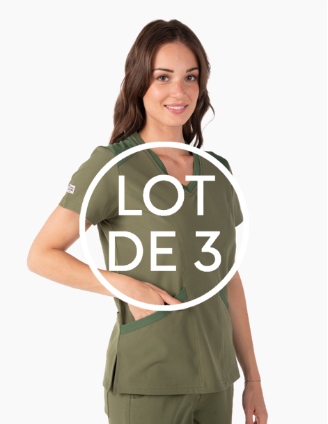 Tunique médicale couleur kaki col en V - Marque Fit for Work by Belissa - Medical sportswear