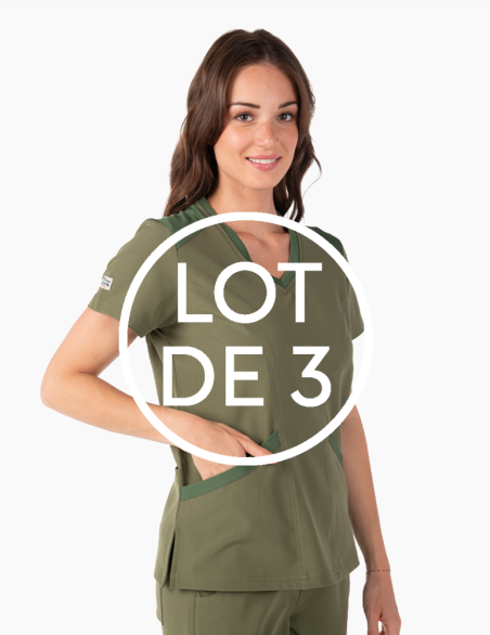 Tunique médicale couleur kaki col en V - Marque Fit for Work by Belissa - Medical sportswear