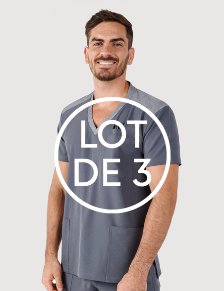 Tunique médicale homme - couleur carbone - col en V - Marque Fit for Work by Belissa - Medical sportswear